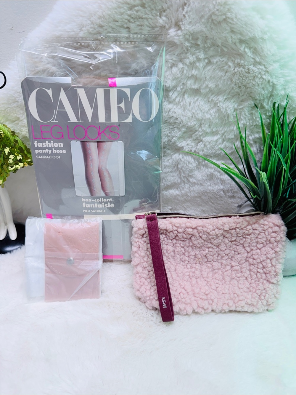 New Nail Care Kit & Pink Panty Hose plus Sherpa Cosmetic Clutch w/ Wrist Strap 💝